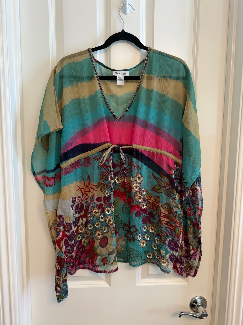 Rhona Sutton Multicolored Beaded and Sequin Poncho Swim Coverup